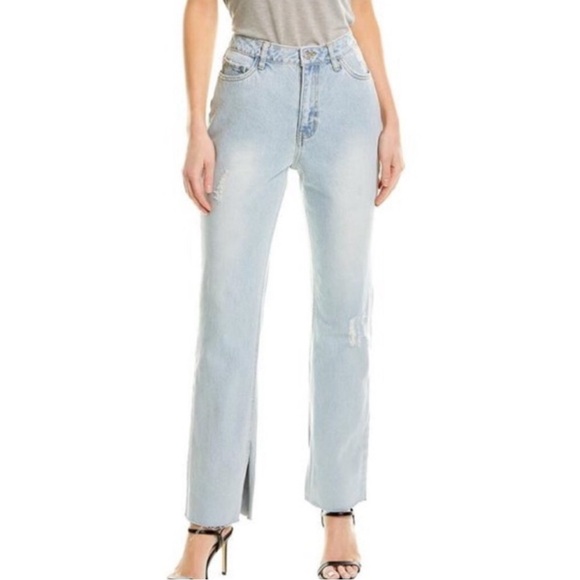 Avec Les Filles Denim - Avec Les Filles Light Wash Distressed Straight Leg Split Seam Jeans Womens Sz 31